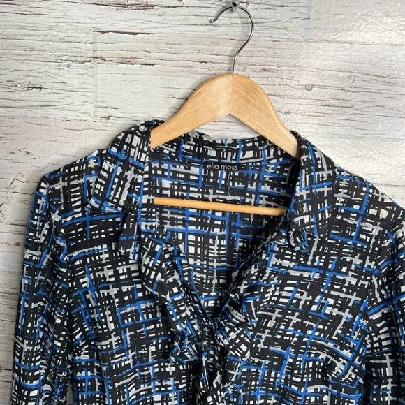 Ella moss black blue ruffle top blouse  career shirt size medium - Picture 5 of 9